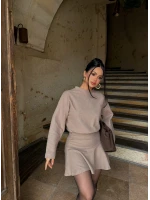 Bej Bel Büzgülü Selanik Elbise