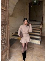 Bej Bel Büzgülü Selanik Elbise