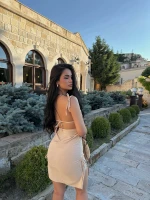 Bej Büzgü Detaylı Marina Elbise