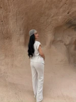 Bej Yandan Bağlamalı Keten Takım