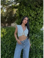 Beyaz Aksesuarlı Basic Sandy Crop