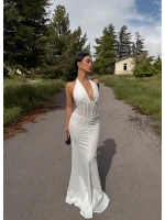 Beyaz Bel Korseli Maxi Elbise