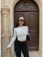 Beyaz Bisiklet Yaka Basic Crop