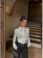 Beyaz Büzgülü Transparan Bluz