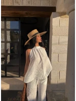 Beyaz Capri Boyundan Geçmeli Takım