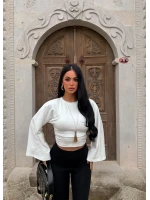 Beyaz Carmen Drapeli Bluz