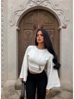 Beyaz Carmen Drapeli Bluz