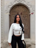 Beyaz Carmen Drapeli Bluz