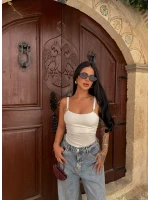 Beyaz Çift Askılı Aksesuarlı Crop