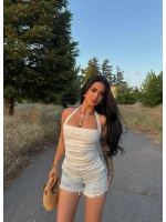 Beyaz Çift Yırtmaçlı Modal Bluz