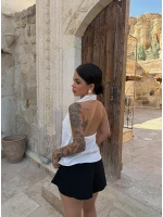 Beyaz Degaje Yaka Saten Bluz