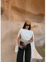 Beyaz Drapeli Pelerin Bodysuit