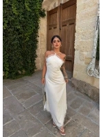 Beyaz Dubai Güpürlü Maxi Elbise