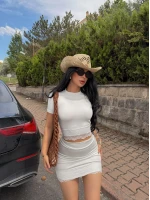 Beyaz Güpürlü Etek Crop Takım
