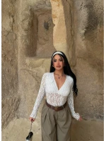 Beyaz İçi Astarlı Güpürlü Bodysuit