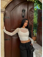 Beyaz İçi Astarlı Tül Crop
