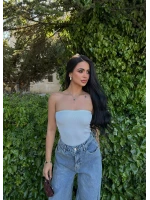 Beyaz Kabartma Straplez Crop
