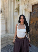 Beyaz Kare Yaka Droplu Crop