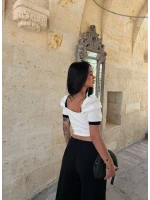 Beyaz Kare Yaka Kurdela Crop