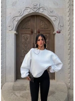 Beyaz Kol Parçalı Şardonlu Sweat