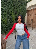 Beyaz Kontrast Reglan Crop