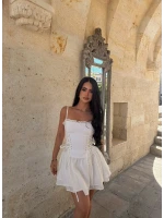 Beyaz Liora Kuşgözü Korsaj Elbise