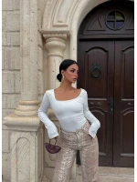 Beyaz Lisa Kare Yaka Bodysuit