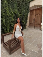 Beyaz Livia Drapeli Mini Elbise