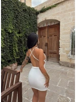 Beyaz Livia Drapeli Mini Elbise