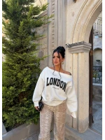 Beyaz London Kayık Yaka Sweat
