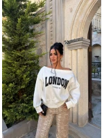 Beyaz London Kayık Yaka Sweat