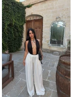 Beyaz Modal Pileli Palazzo Pantolon