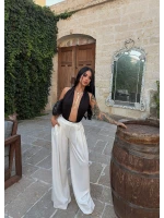 Beyaz Modal Pileli Palazzo Pantolon