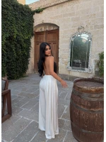 Beyaz Modal Pileli Palazzo Pantolon