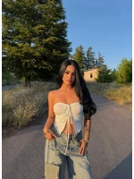 Beyaz Ön Büzgülü Kelebek Crop