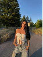 Beyaz Ön Büzgülü Kelebek Crop