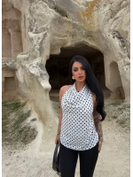 Beyaz Puantiyeli Degaje Bluz