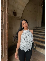 Beyaz Puantiyeli Kat Kat Bluz