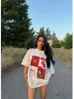 Beyaz Red Oversize Baskı Tişört