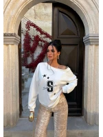 Beyaz S Kayık Yaka Sweat