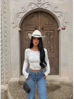 Beyaz Sırt Açık Basic Crop