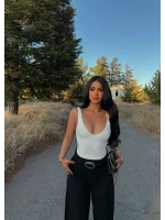 Beyaz Sırt Açık V Bodysuit
