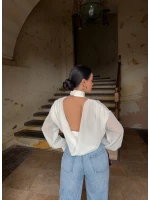 Beyaz Sırt Degaje Tül Şifon Bodysuit