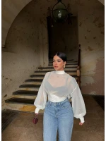 Beyaz Sırt Degaje Tül Şifon Bodysuit