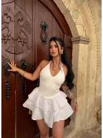 Beyaz Stella Eteği Şortlu Elbise