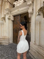 Beyaz Verona Drapeli Elbise