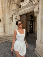 Beyaz Verona Drapeli Elbise