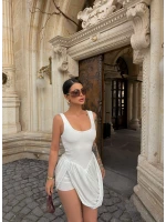 Beyaz Verona Drapeli Elbise