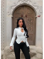 Beyaz Yaka Bağcıklı Volanlı Crop