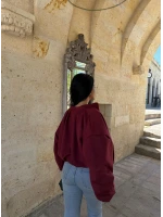 Bordo Balon Kol Süet Bomber Ceket